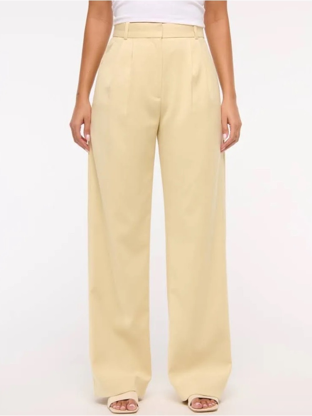 Abercrombie & Fitch A&F Sloane Tailored Wide Leg Pants Butter Yellow Sz 4S - Picture 2 of 13